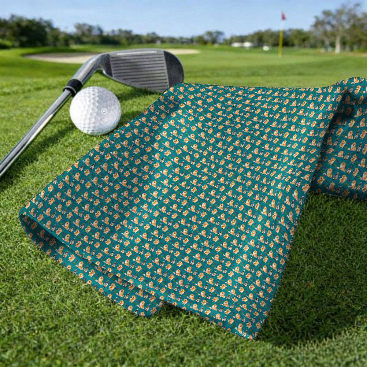Pomeranian Pattern Golf Towel, Pomeranian Dog Golf Towels, Golf Gift For Golfer