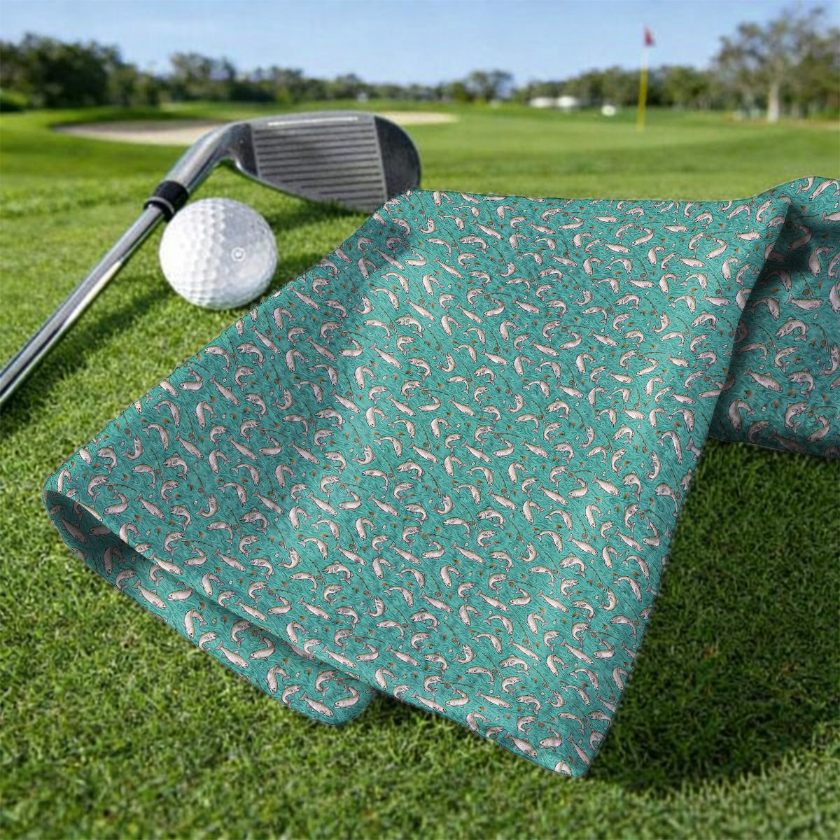 Crazy Rainbow Trout Pattern Golf Towel, Water Swirl Fish Golf Towels, Golf Gift For Trout Fishing Lovers