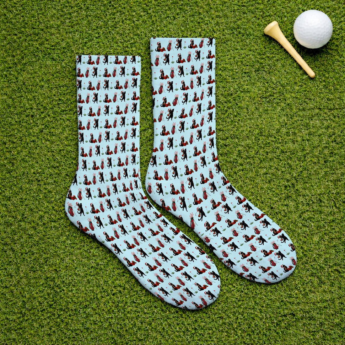 Black Cat Christmas Golf Socks, Festive Cat Patterm Golf Sock, Funny Holiday Golf Gift For Golfer