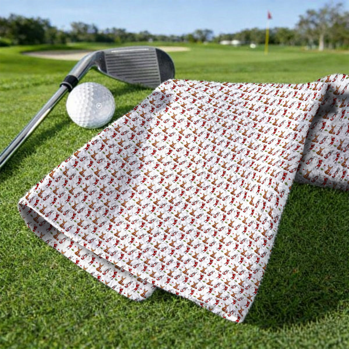 Christmas Golf Pattern Towels, Santa Reindeer Golf Towel, Xmas Gift For Golfers