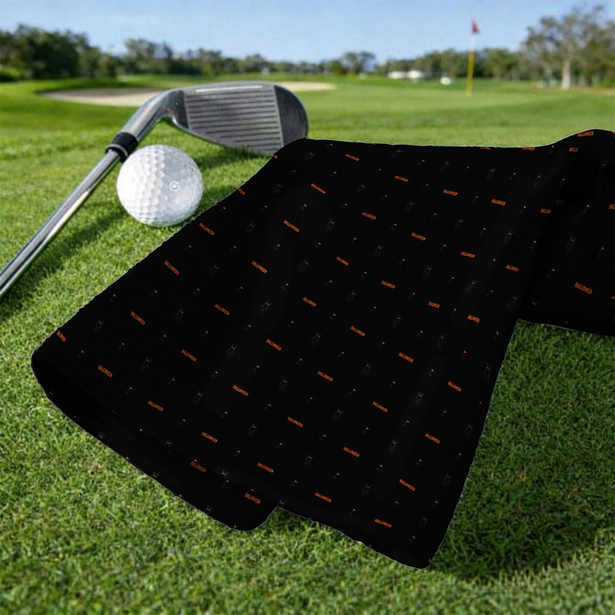 Black Cat Halloween Golf Towels, Spooky Cat Pattern Golf Towel for Halloween Lovers, Funny Golf Gift for Golfers