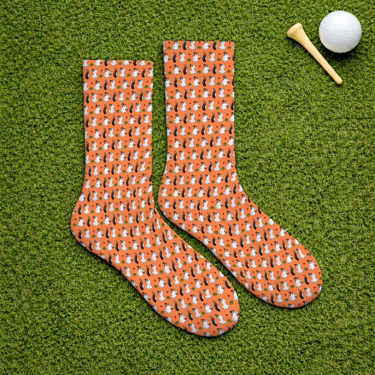 Cute Ghost Golf Socks, Halloween Pattern Golf Sock, Trick or Treat Golf Gift For Golfer