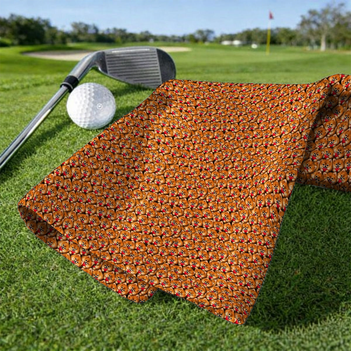 Cute Pomeranian Hearts Pattern Golf Towels, Funny Golf Towel For Dog Lovers, Golf Gift For Golfers