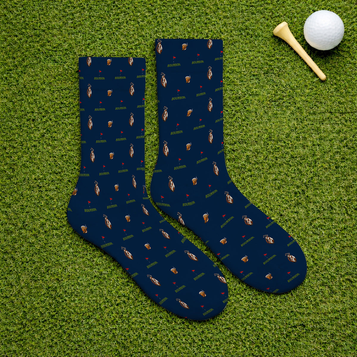 Bourbon & Cigar Golf Socks, Whiskey Golf Pattern Sock, Funny Bourbon Gift For Golfers