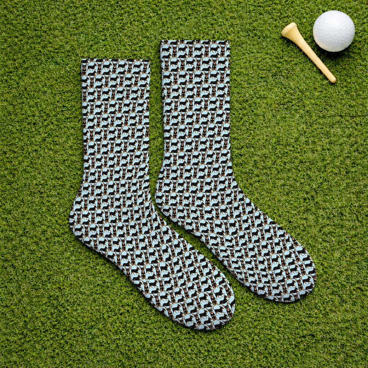 Funny Black Chihuahua Golf Sock, Cute Chihuahua Golf Pattern Socks, Dog Lovers Golf Gift For Golfer