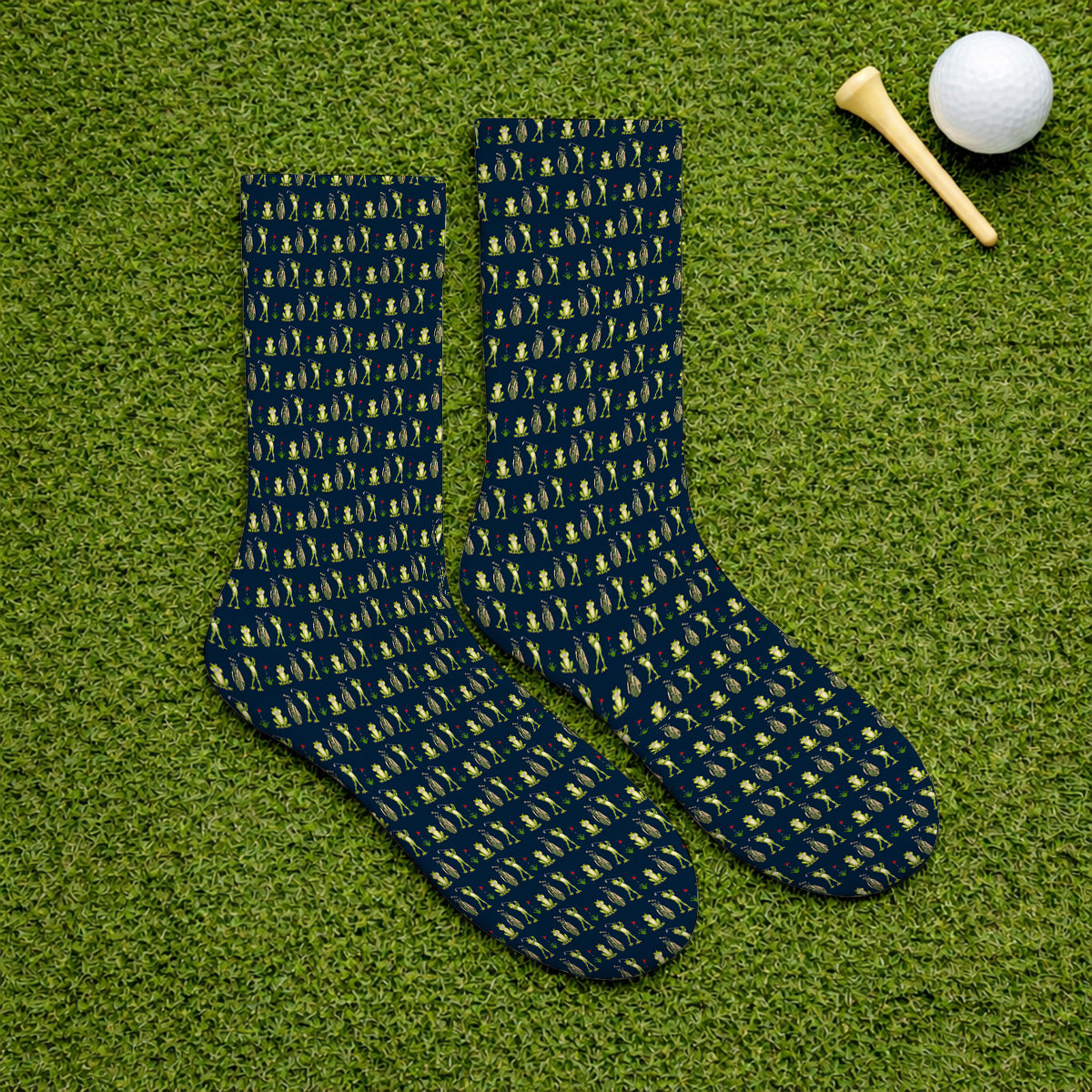 Frog Golf Socks, Cute Frog Golf Pattern Sock, Crazy Golf Gift For Golfers