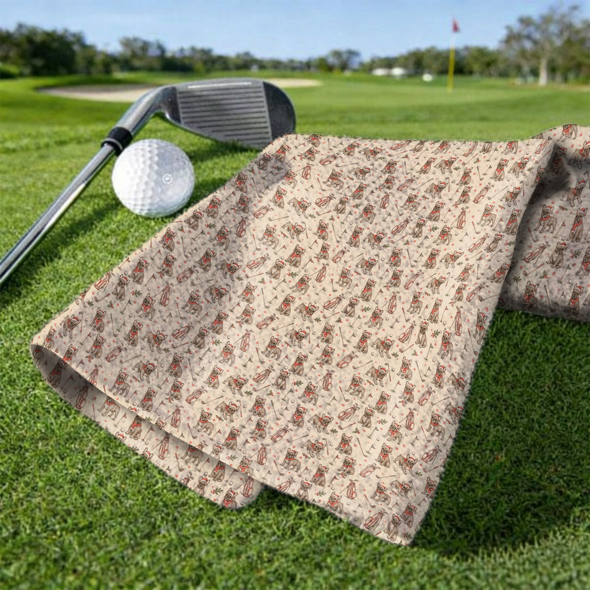 French Bulldog Christmas Golf Towels, Vintage Holiday Dog Pattern Golf Towel, Xmas Golf Gift for Golfers