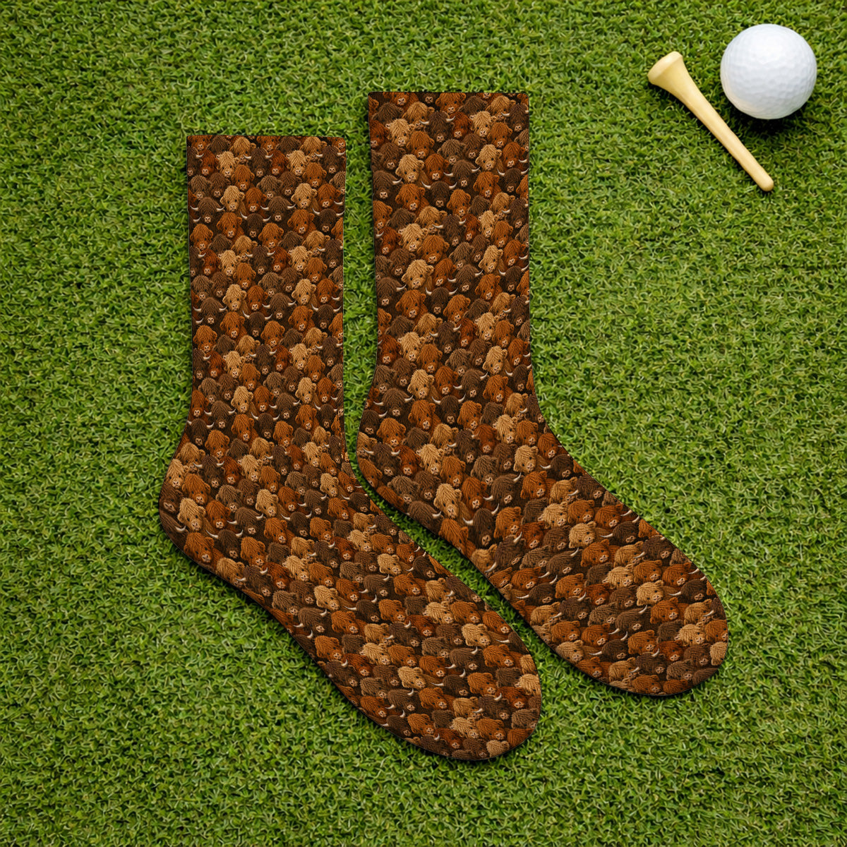 Highland Cow Pattern Golf Socks, Crazy Golf Gift For Golfer, Highland Cow Golf Sock
