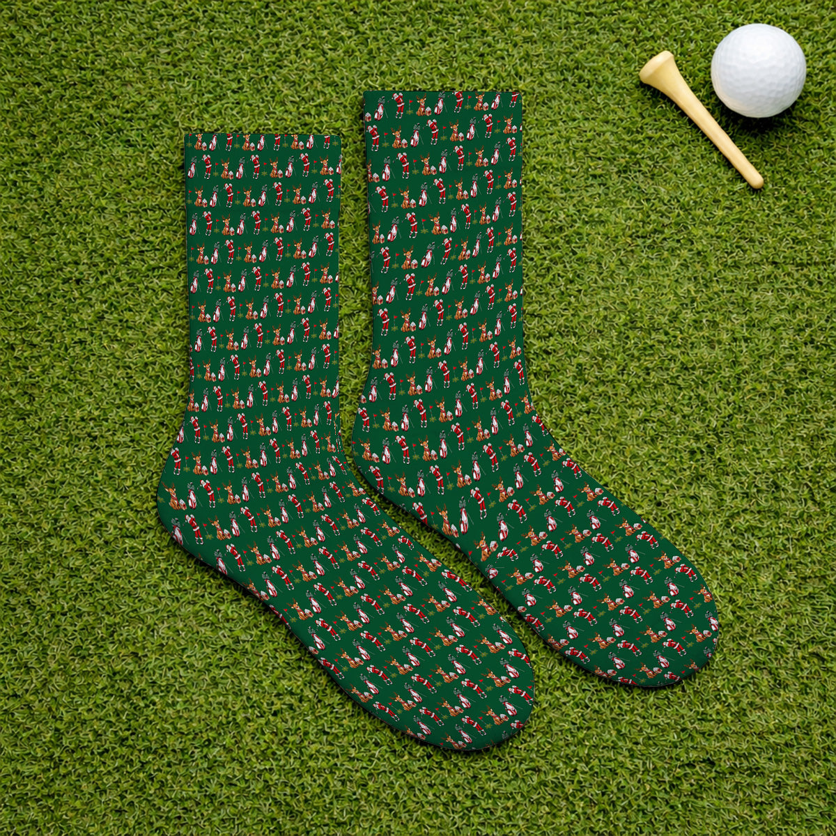 Christmas Golf Pattern Socks, Santa Reindeer Golf Sock, Xmas Gift For Golfers