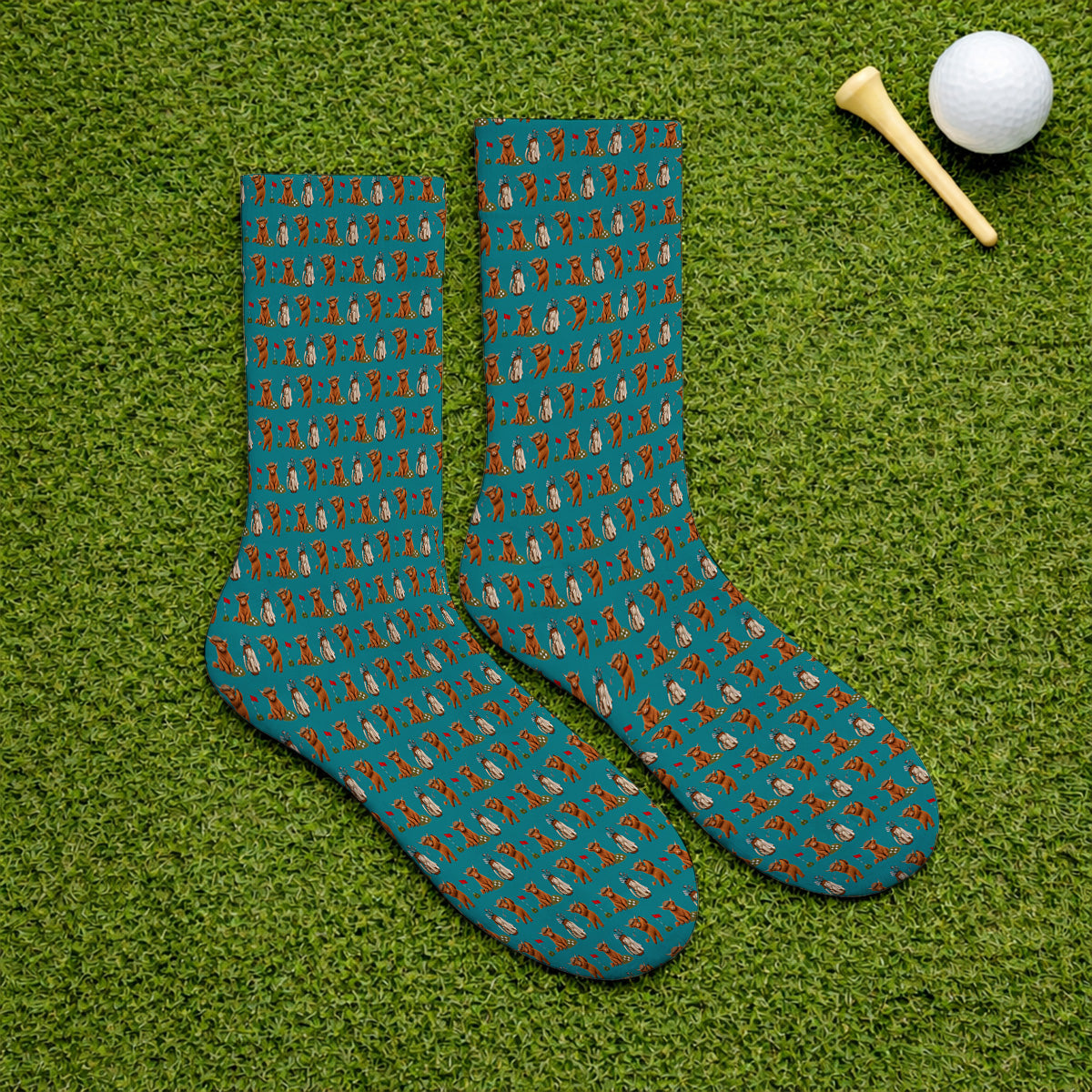 Funny Highland Cow Golf Sock, Highland Cow Pattern Golf Socks, Golf Gift For Golfer