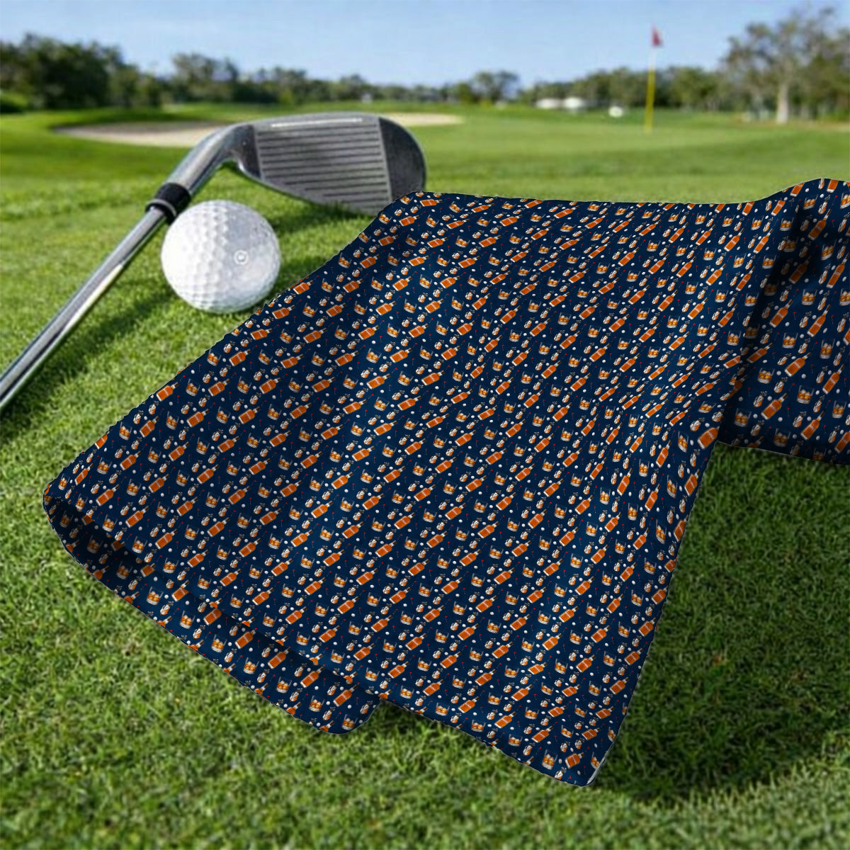 Bourbon Whiskey Golf Towels, Golf & Bourbon Pattern Towel, Unique Gift For Whiskey Loving Golfers