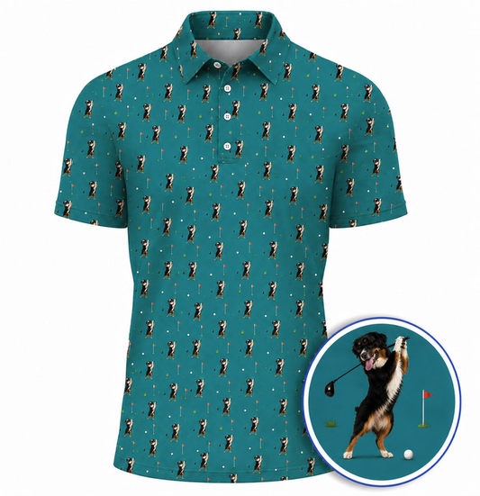 Funny Australian Shephard Golf Shirt, Australian Shephard Pattern Golf Polos, Golf Gift For Golfer