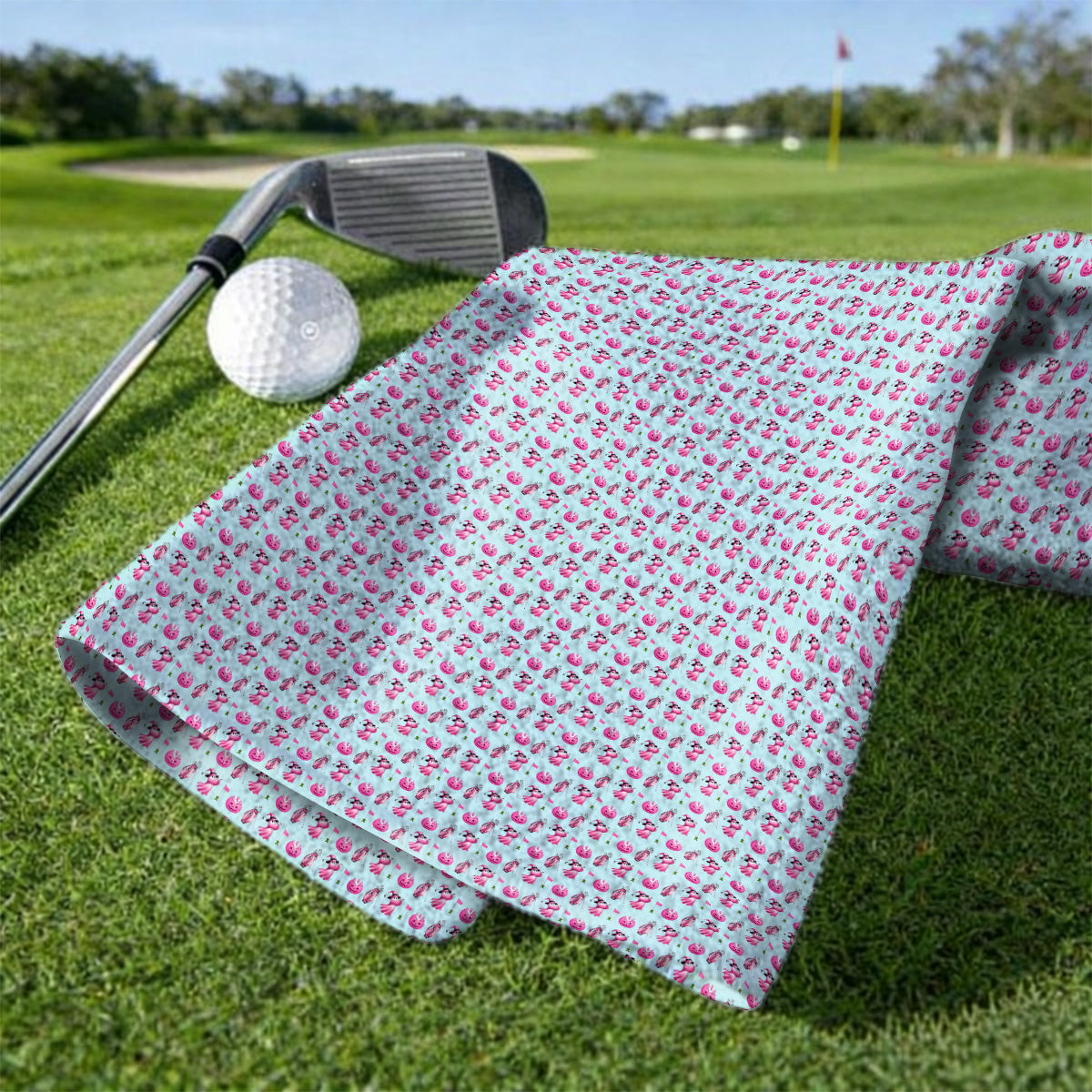 Pink Pumpkin Swing Breast Cancer Awareness Golf Towel, Halloween Golf & Pink Ribbon Pattern Towels, October Golf Gift For Golfer