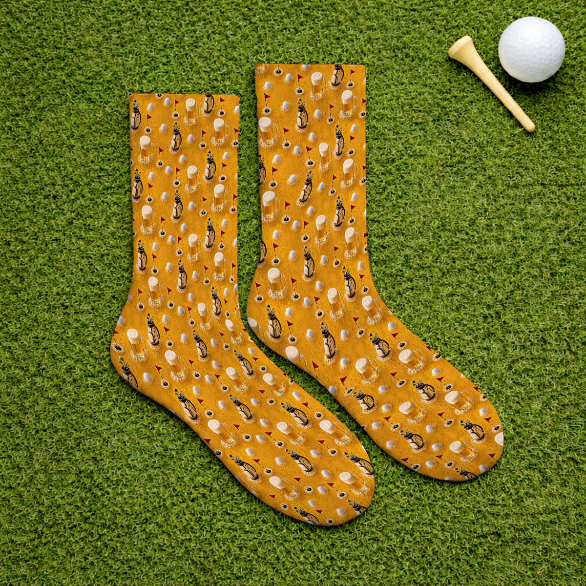 Crazy Golf And Beer Pattern Sock, Beer Lover Golf Socks, Golf Gift For Golfer