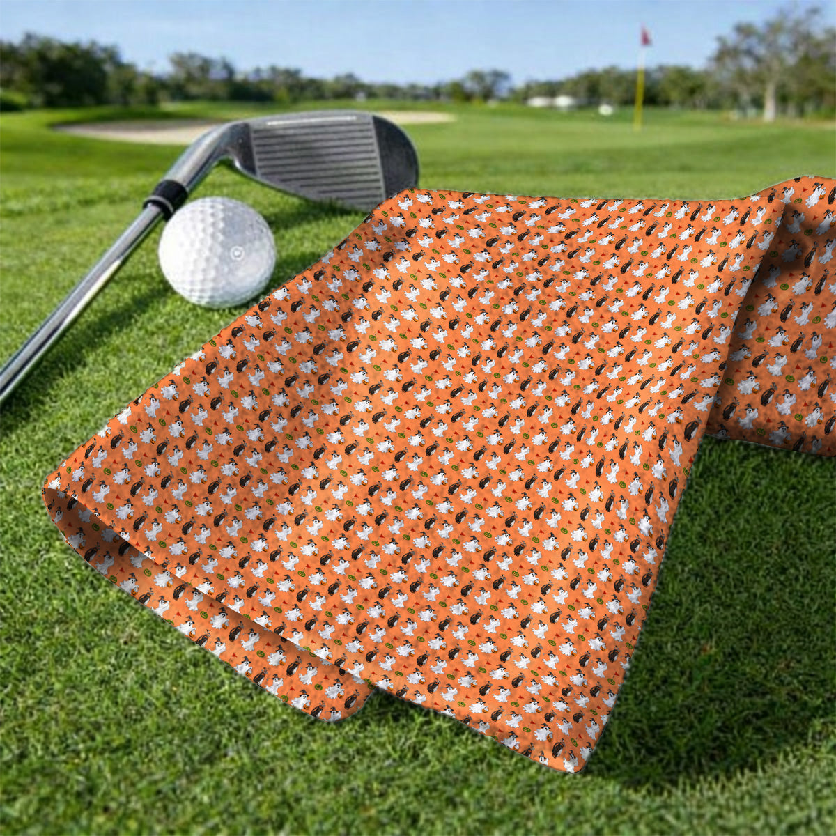 Cute Ghost Golf Towels, Halloween Pattern Golf Towel, Trick or Treat Golf Gift For Golfer