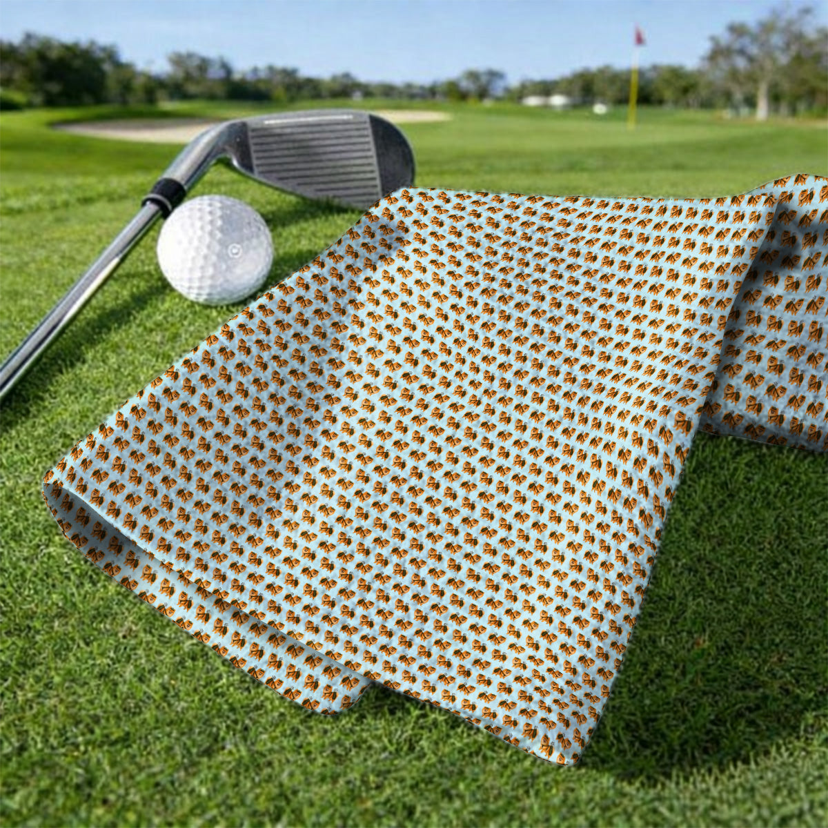 Golden Pomeranian Pattern Golf Towel, Cute Pomeranian Dog Golf Towels, Funny Golf Gift For Golfer