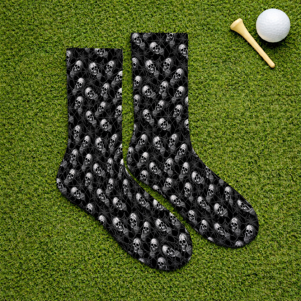 Crazy Skull Pattern Golf Socks, Skeleton Golf Sock, Unique Golf Gift For Golfer