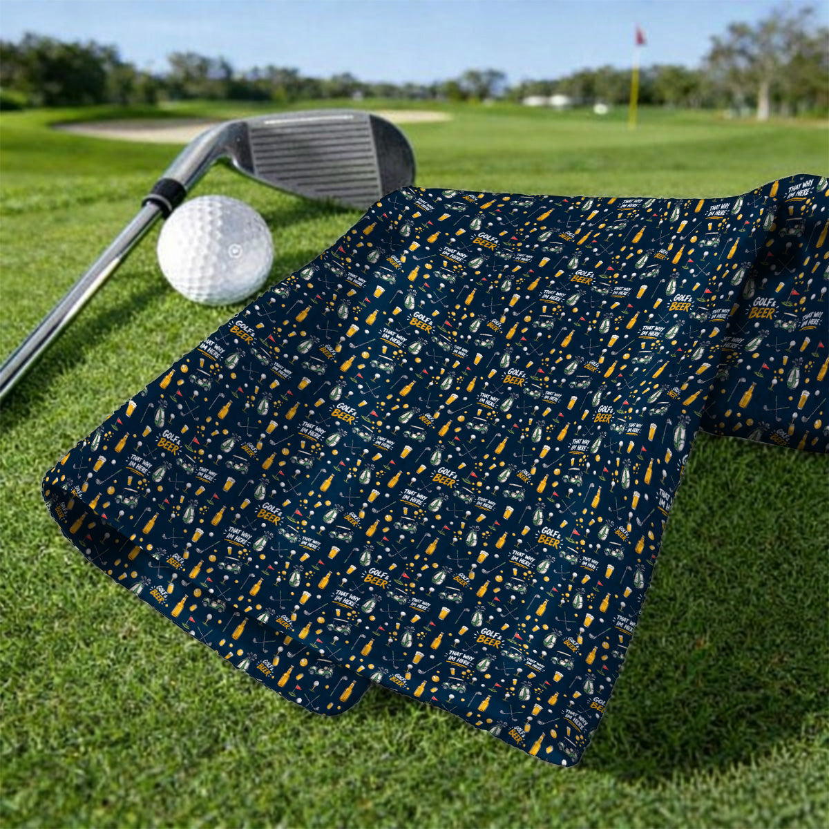 Funny Golf & Beer Towels, Golf Cart And Beer Pattern Golf Towel, That’s Why I’m Here Golf Gift For Golfer