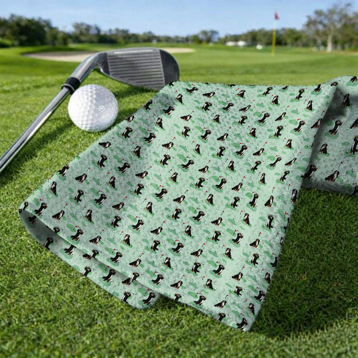 Bernese Mountain Pattern Golf Towels, Bernese Mountain Golf Towel Fot Golfer, Funny Dog Golf Gift