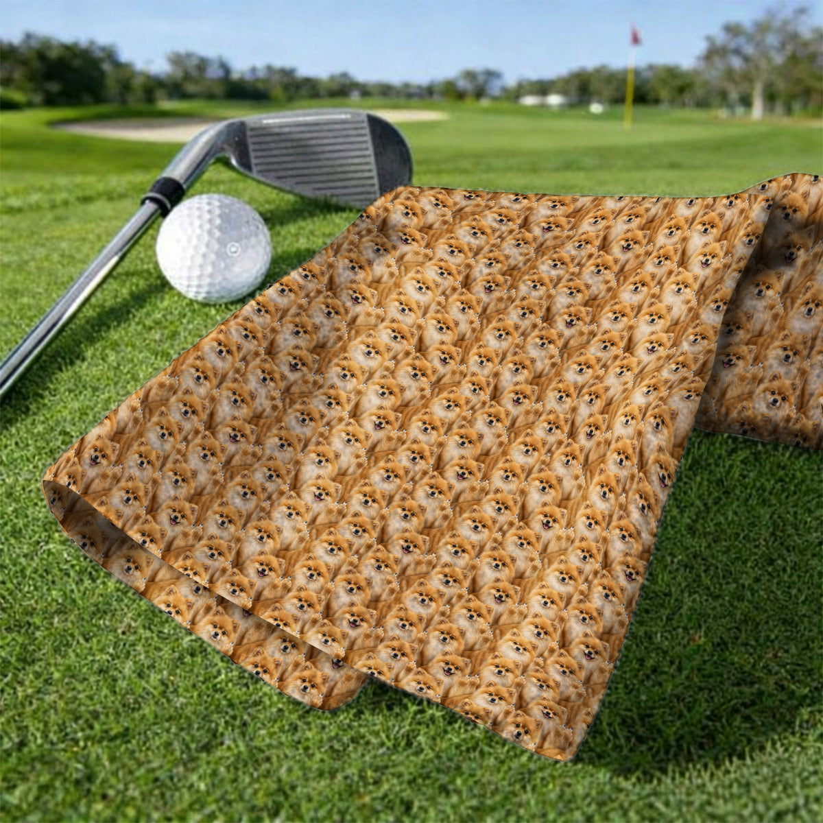 Crazy Pomeranian Pattern Golf Towel, Pomeranian Dog Golf Towels, Golf Gift For Golfer