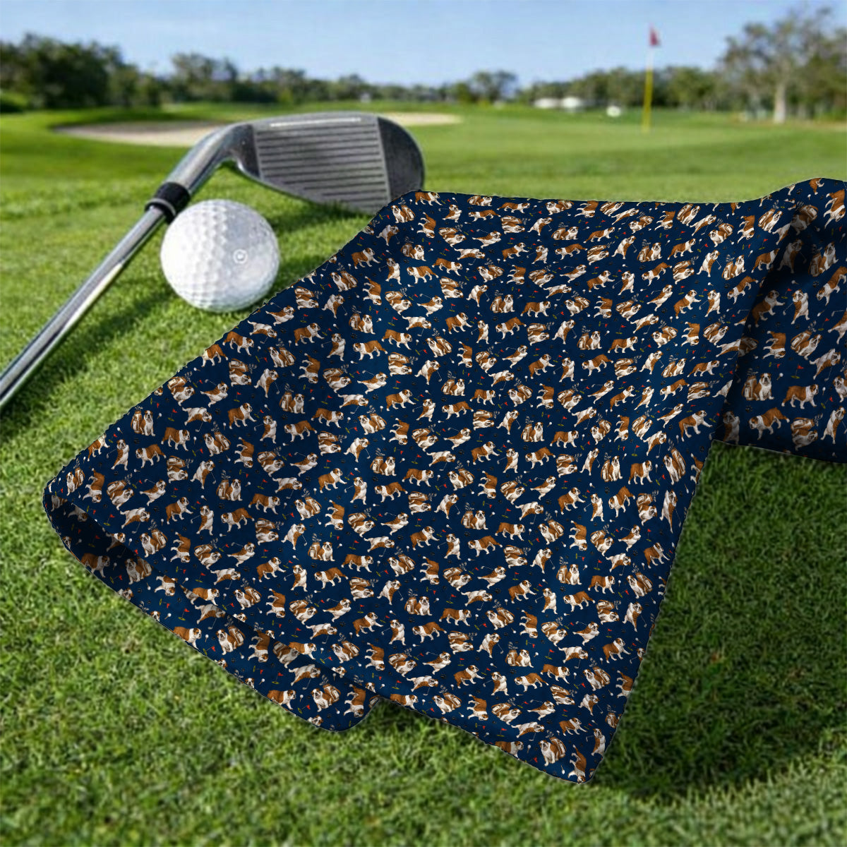 Funny Bulldog Pattern Golf Towels For Golfer, English Bulldog Golf Towel, Dog Golf Gift