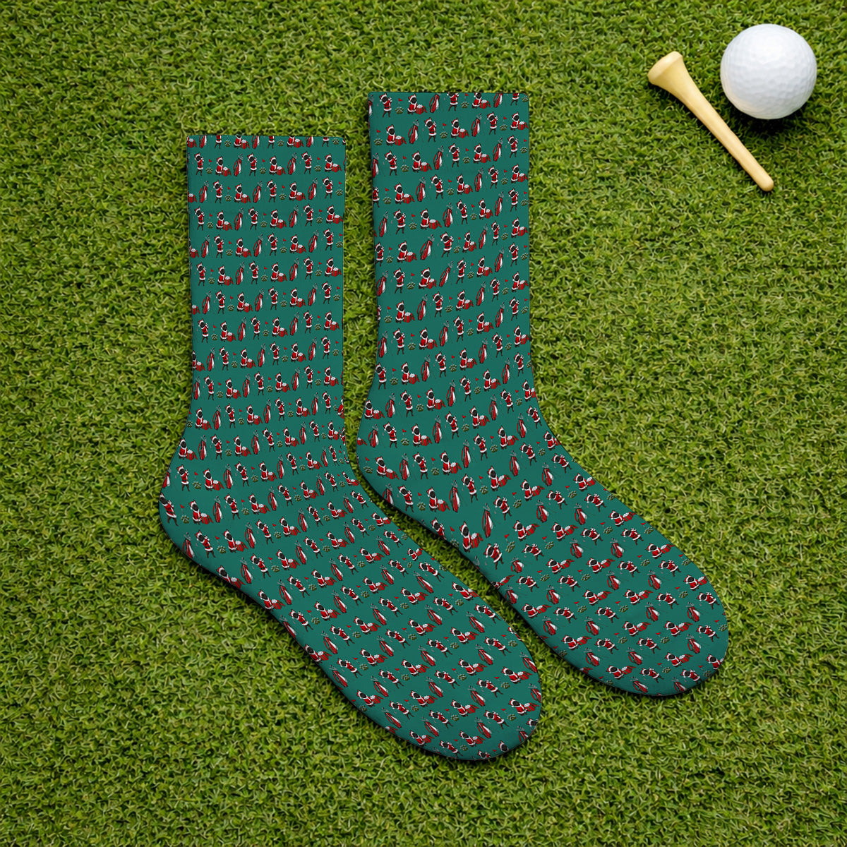 Christmas French BullDog Pattern Golf Socks, Funny Santa French BullDog Holiday Golf Sock, Xmas Golf Gift For Golfers