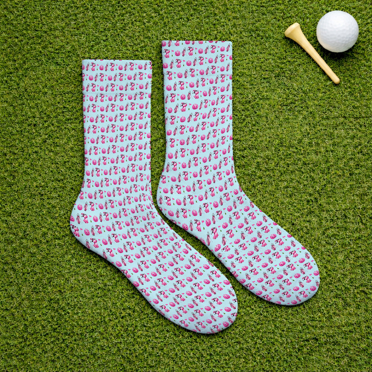Pink Pumpkin Swing Breast Cancer Awareness Golf Socks, Halloween Golf & Pink Ribbon Pattern Sock, October Golf Gift For Golfer