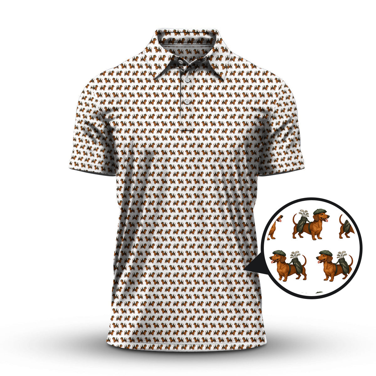 Dachshund Pattern Golf Polos, Crazy Dachshund Golf Shirt For Men, Funny Golf Shirt For Golfer
