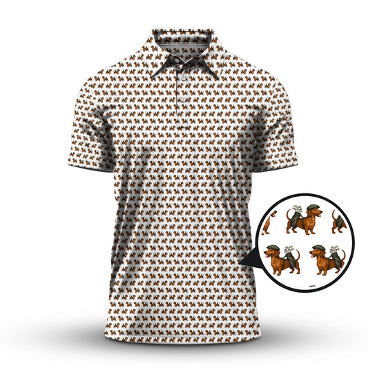 Dachshund Pattern Golf Polos, Crazy Dachshund Golf Shirt For Men, Funny Golf Shirt For Golfer