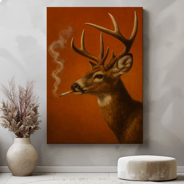 Rustic Deer Smoking Canvas, Perfect For Real Man Cave