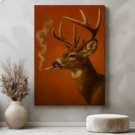 Rustic Deer Smoking Canvas, Perfect For Real Man Cave
