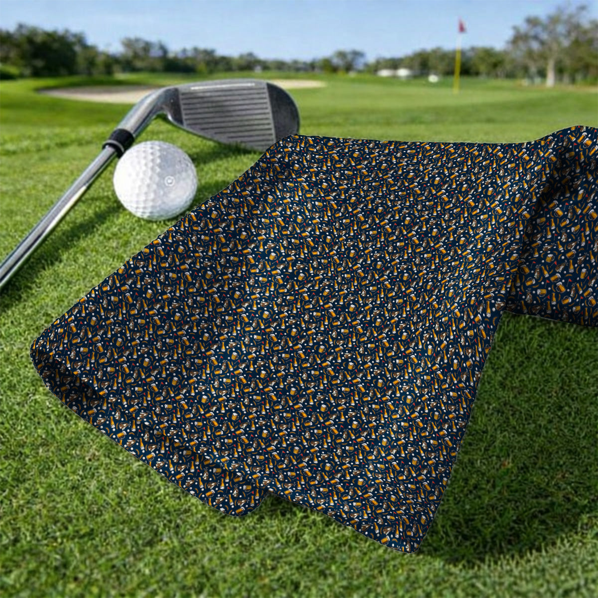 Pattern Golf And Beer Towels, Funny Golf Towel, Golf Gift For Golfer