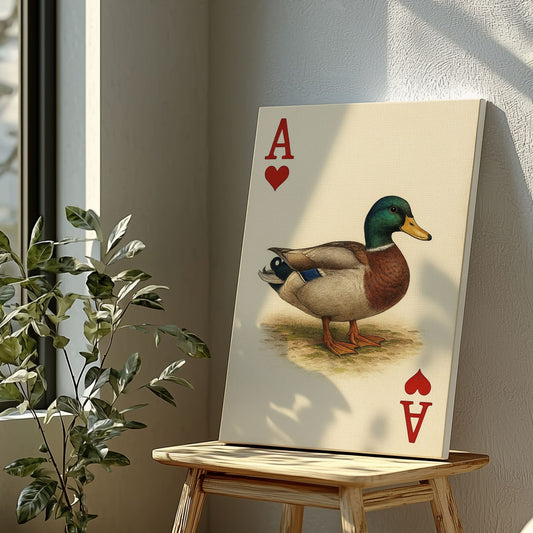Ace Duck Canvas, Poker Style Wall Art For Cabin Decor, Gift For Man Cave