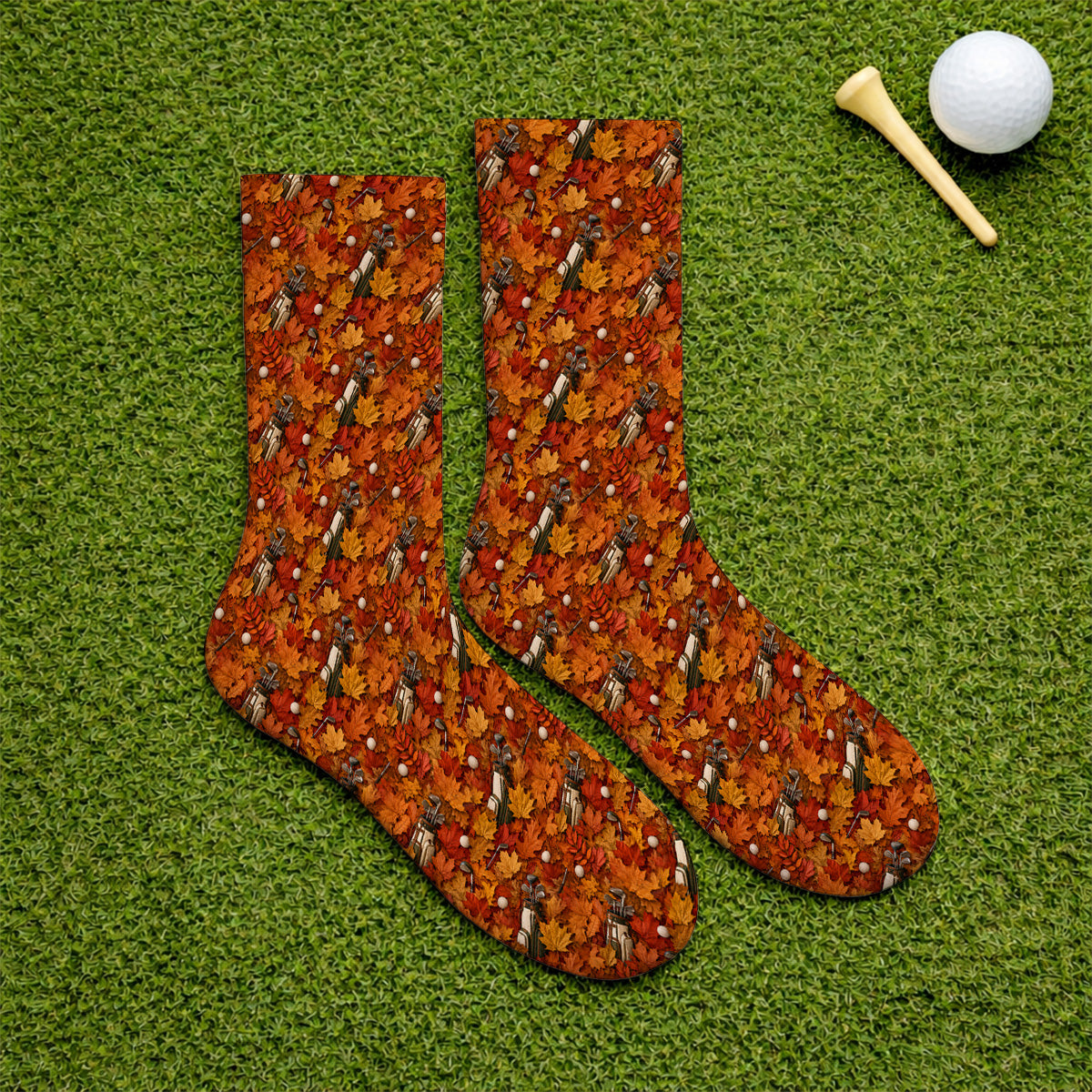 Autumn Golf Socks, Fall Leaves Pattern Golf Sock, Maple Leaf Golf For Golfer