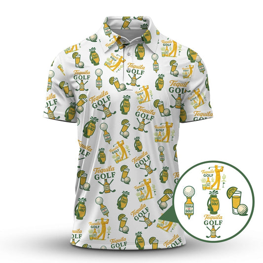 Golf Shirt For Men's, Tequila Golf Pattern Polos, Drink & Golf Shirts, Funny Men Golf Gift