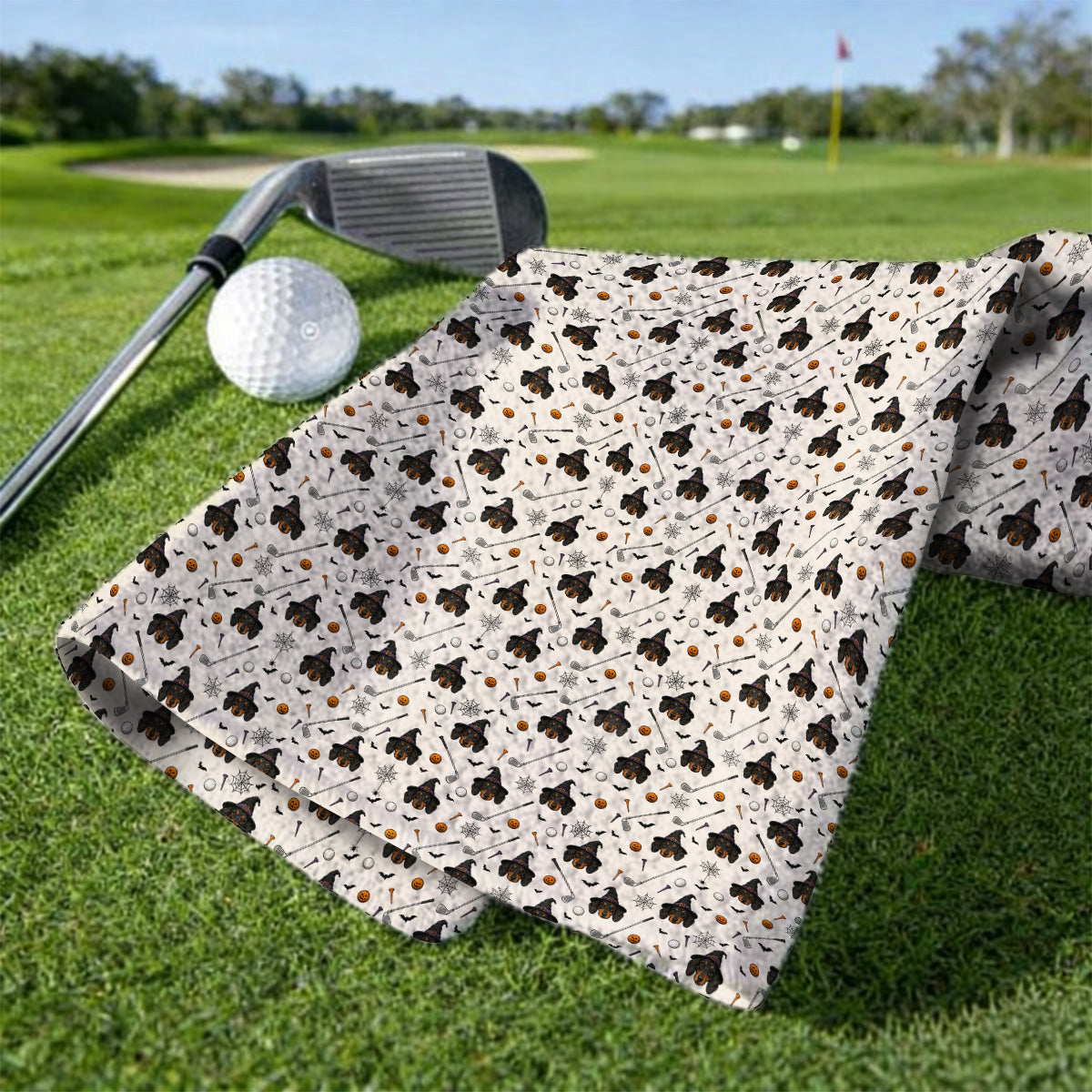 Witch Dachshund Golf Towel, Halloween Wiener Dog Pattern Golf Towels, Golf Gift for Golfer