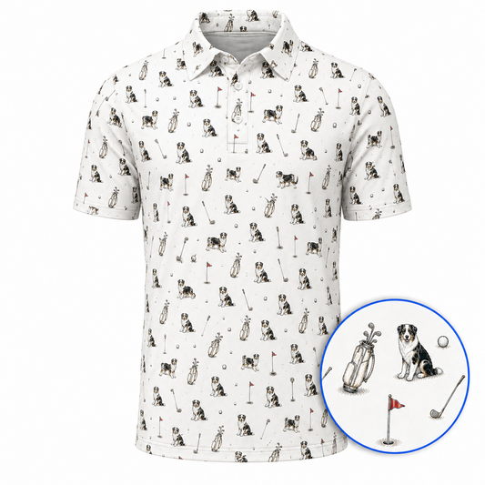 Funny Australian Shephard Golf Shirt, Australian Shephard Pattern Golf Polos, Dog Lover Golf Gift