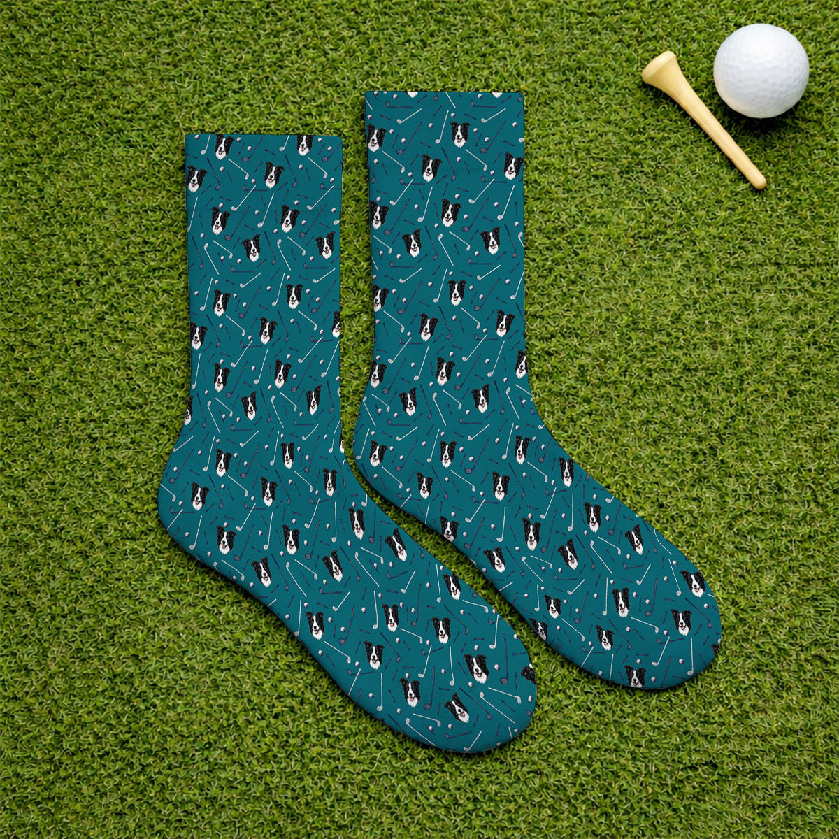 Funny Border Collie Golf Socks, Border Collie Pattern Golf Sock for Dog Lovers, Golf Gift for Golfer