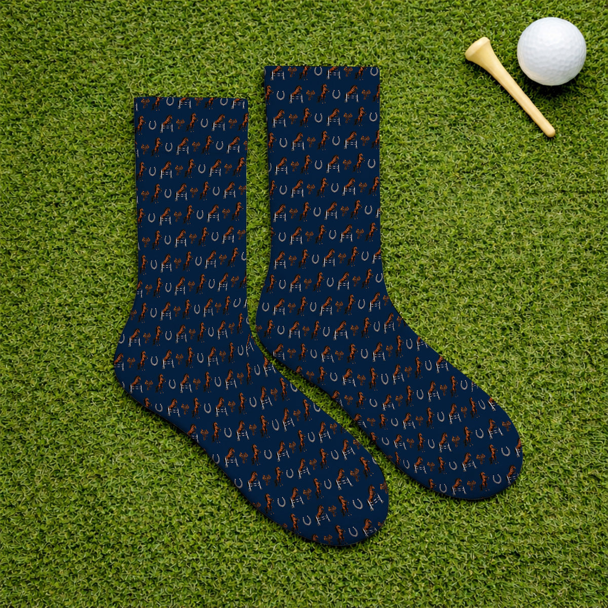 Funny Horse Golf Pattern Socks, American Quarter Horse Golf Socks, Western Horse Gift for Golfers
