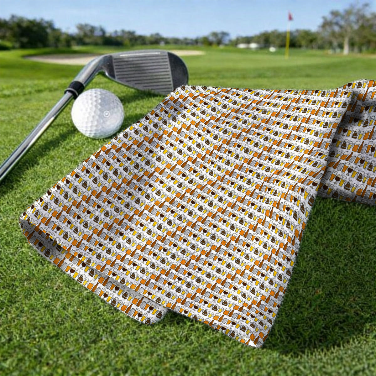 Beer Pattern Golf Towel, Funny Beer Lover Golf Towels, Golf Gift For Beer Lovers