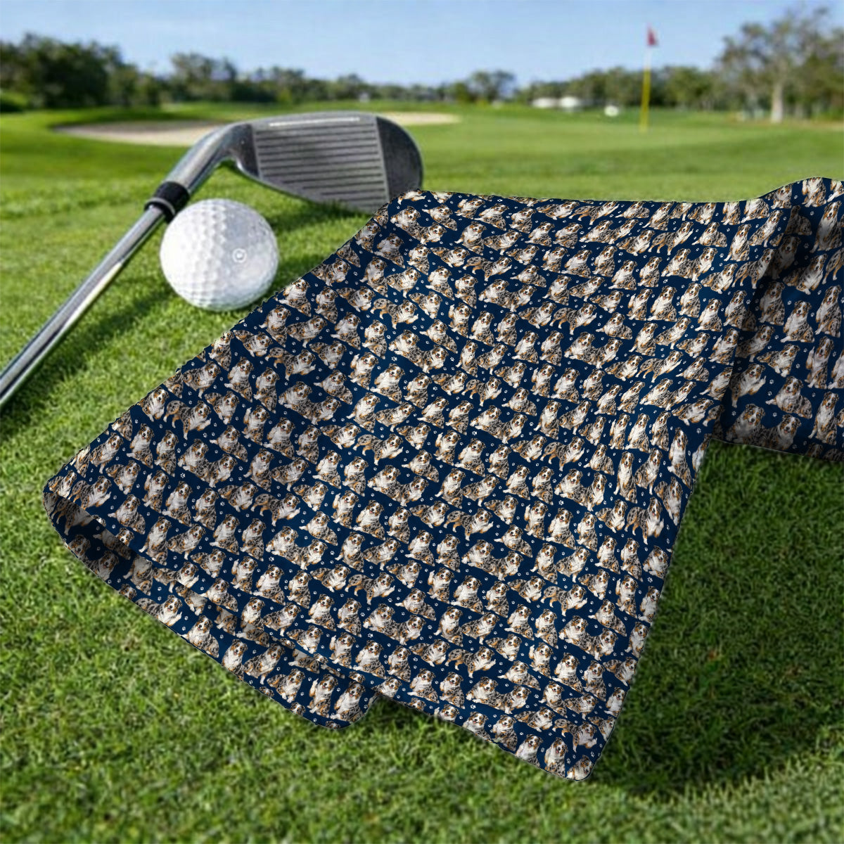 Australian Shepherd Golf Towel, Funny Blue Merle Aussie Pattern Golf Towels, Golf Gift For Golfer
