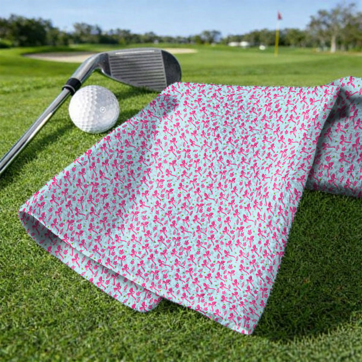 Fight With Every Swing Breast Cancer Awareness Golf Towels, Pink Ribbon & Golf Pattern Towel, Support Gift for Golfers