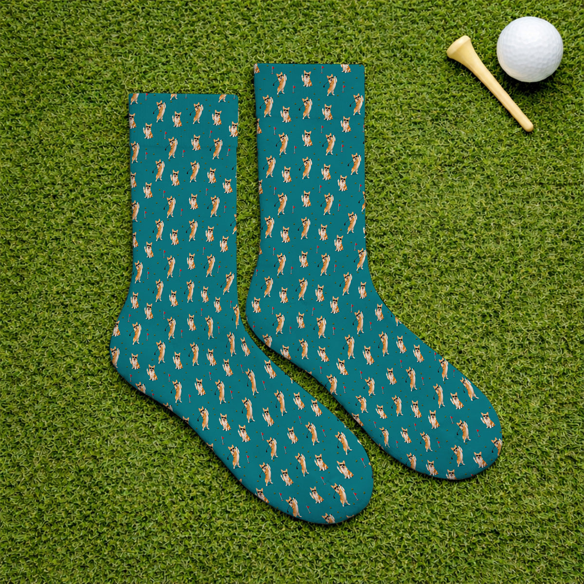 Funny Corgi Pattern Golf Socks, Pembroke Welsh Corgi Golf Sock, Golf Gift For Golfer