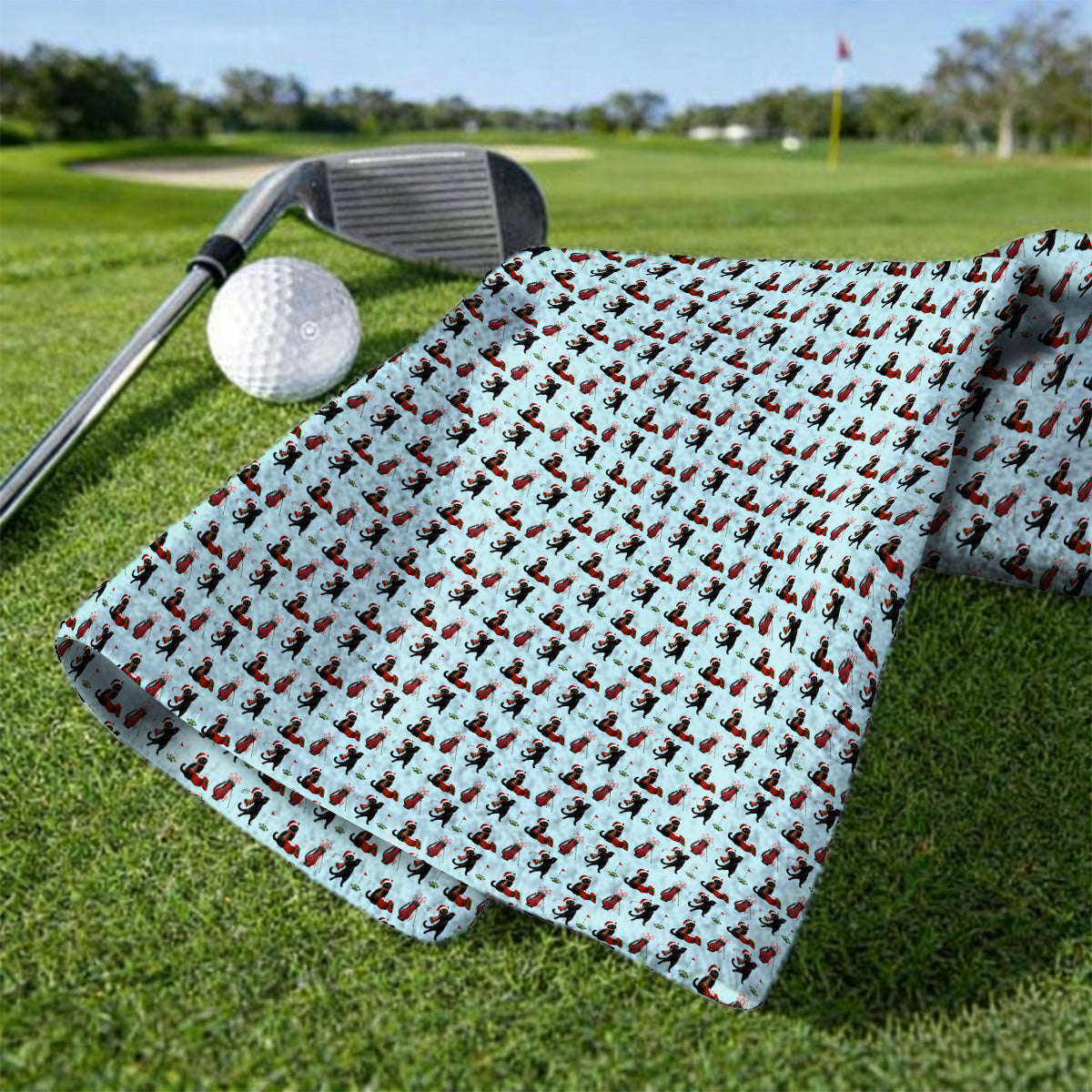 Black Cat Christmas Golf Towels, Festive Cat Patterm Golf Towel, Funny Holiday Golf Gift For Golfer