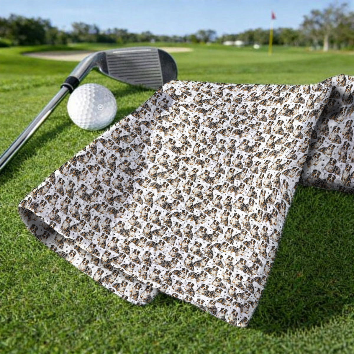 Australian Shepherd Golf Towel, Funny Blue Merle Aussie Pattern Golf Towels, Golf Gift For Golfer