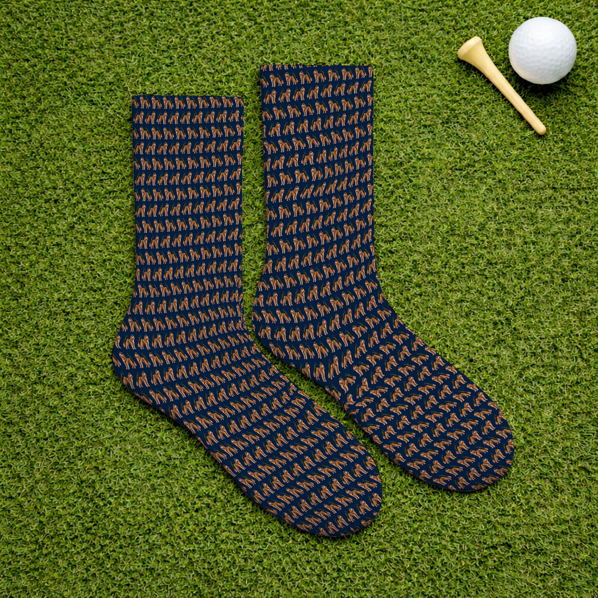 Goldendoodle Golf Socks, Funny Golfing Doodle Dog Pattern Golf Sock, Golf Gift For Golfers