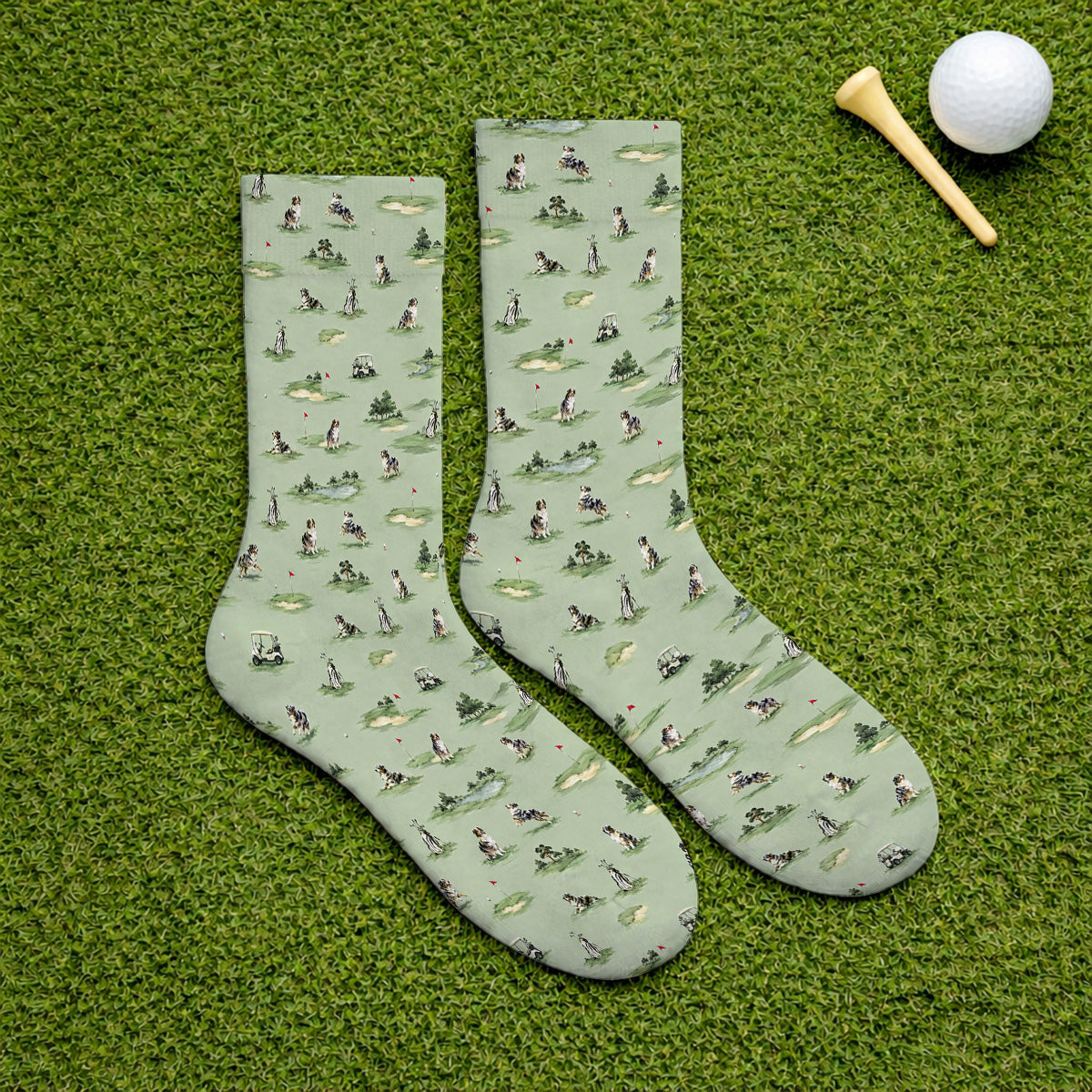 Australian Shepherd Golf Socks, Aussie Dog Pattern Golf Sock, Funny Golf Gift For Golfer