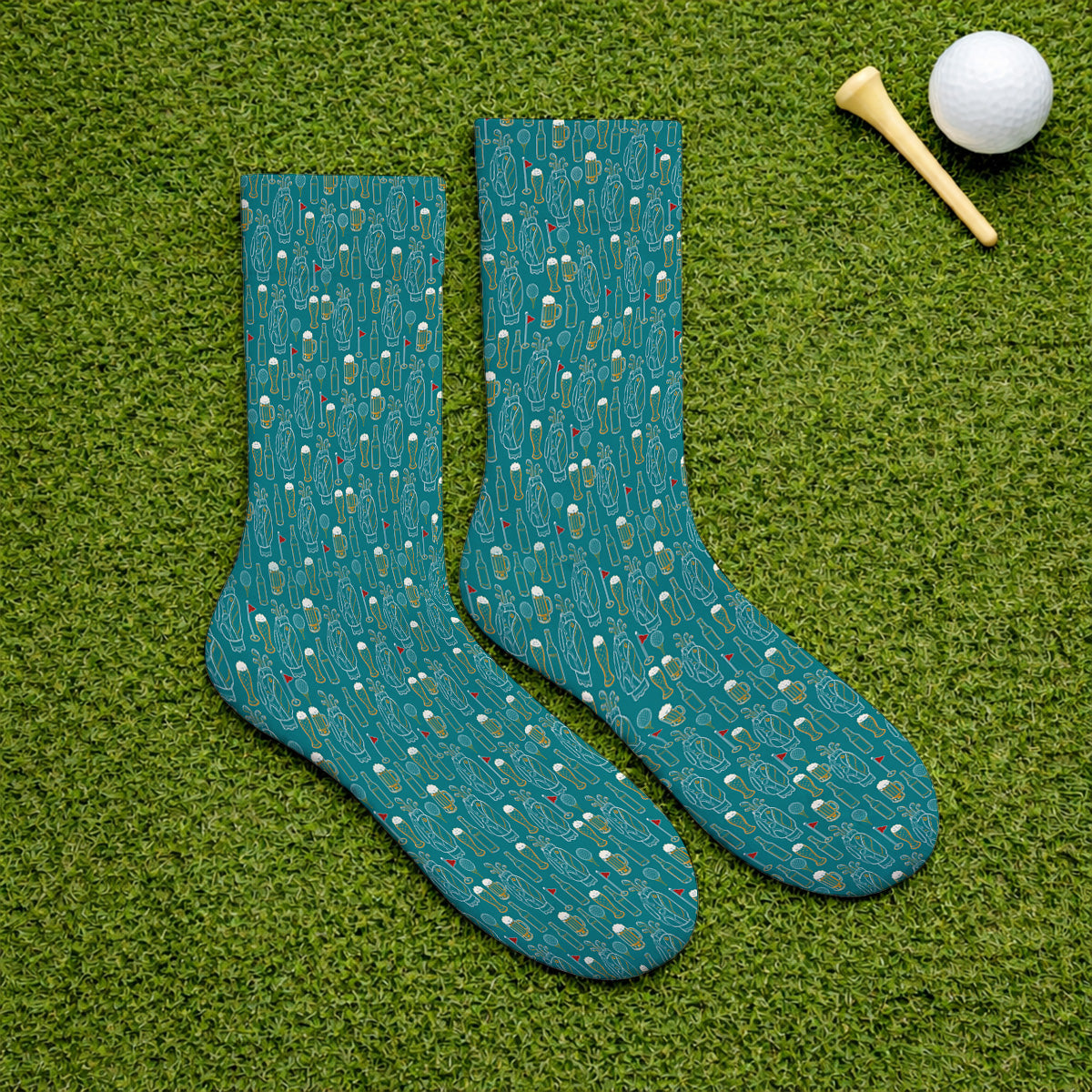 Golf And Beer Pattern Socks, Beer Lover Golf Sock, Funny Golf Gift For Golfer