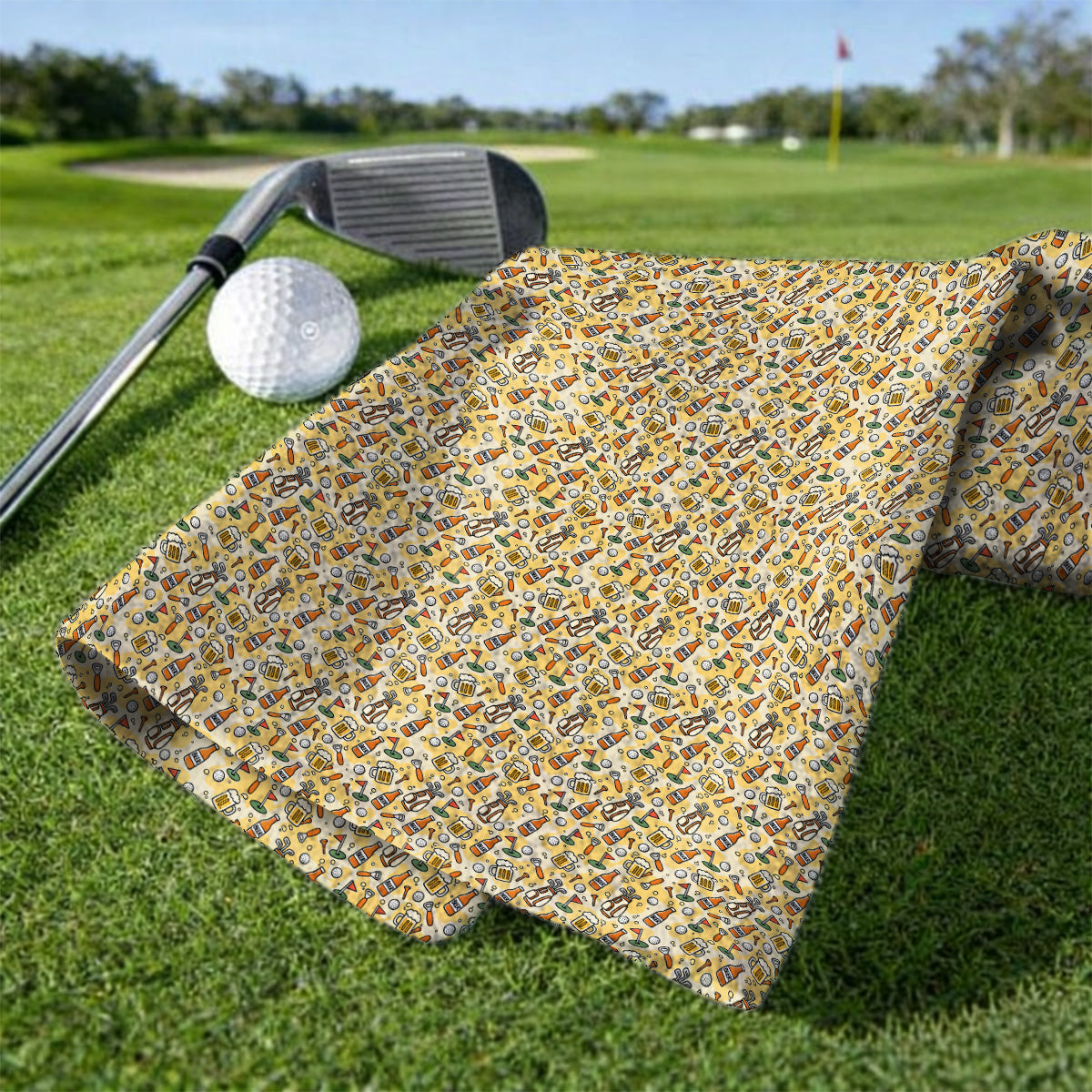 Funny Beer Pattern Golf Towels, Retro Golf Clubs And Beer Golf Towel, Unique Golfing Gift For Golfers