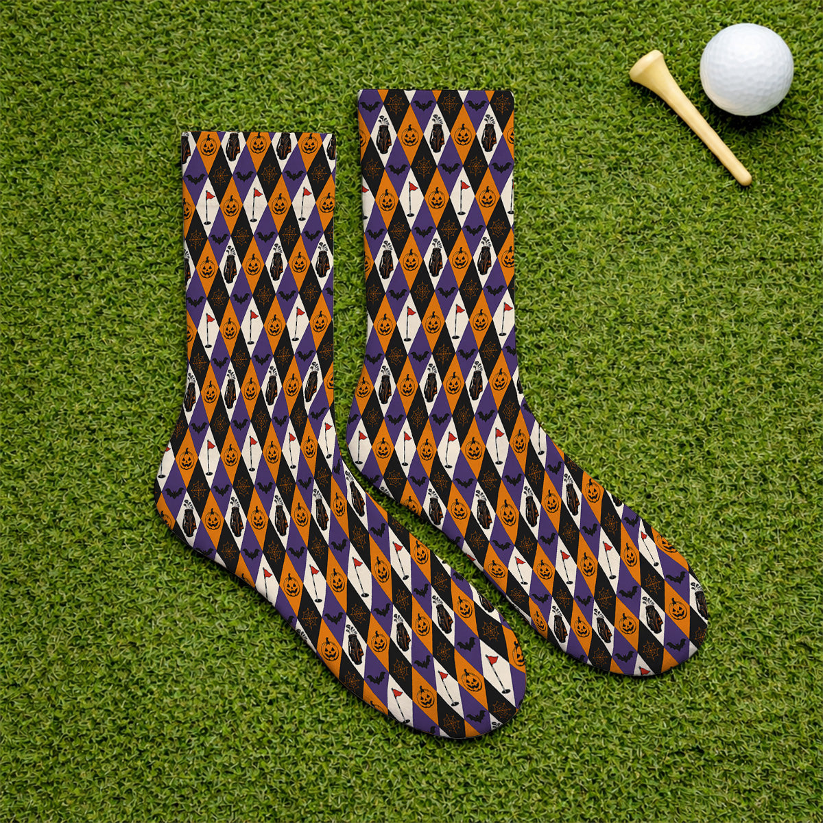 Halloween Pattern Golf Solcks, Vintage Halloween Golf Sock For Golfer, Pumpkin Golf Gift for Golf Lovers